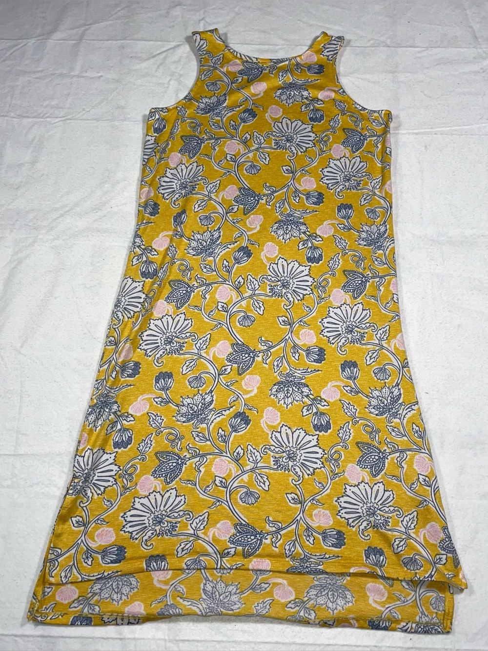 Jaclyn Intimates M Bright Yellow Floral Pattern Scoop Neck Side Slit Midi Dress